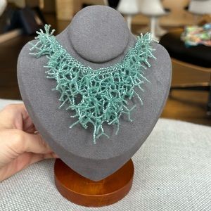 Gorgeous seed bead coral weave checker necklace